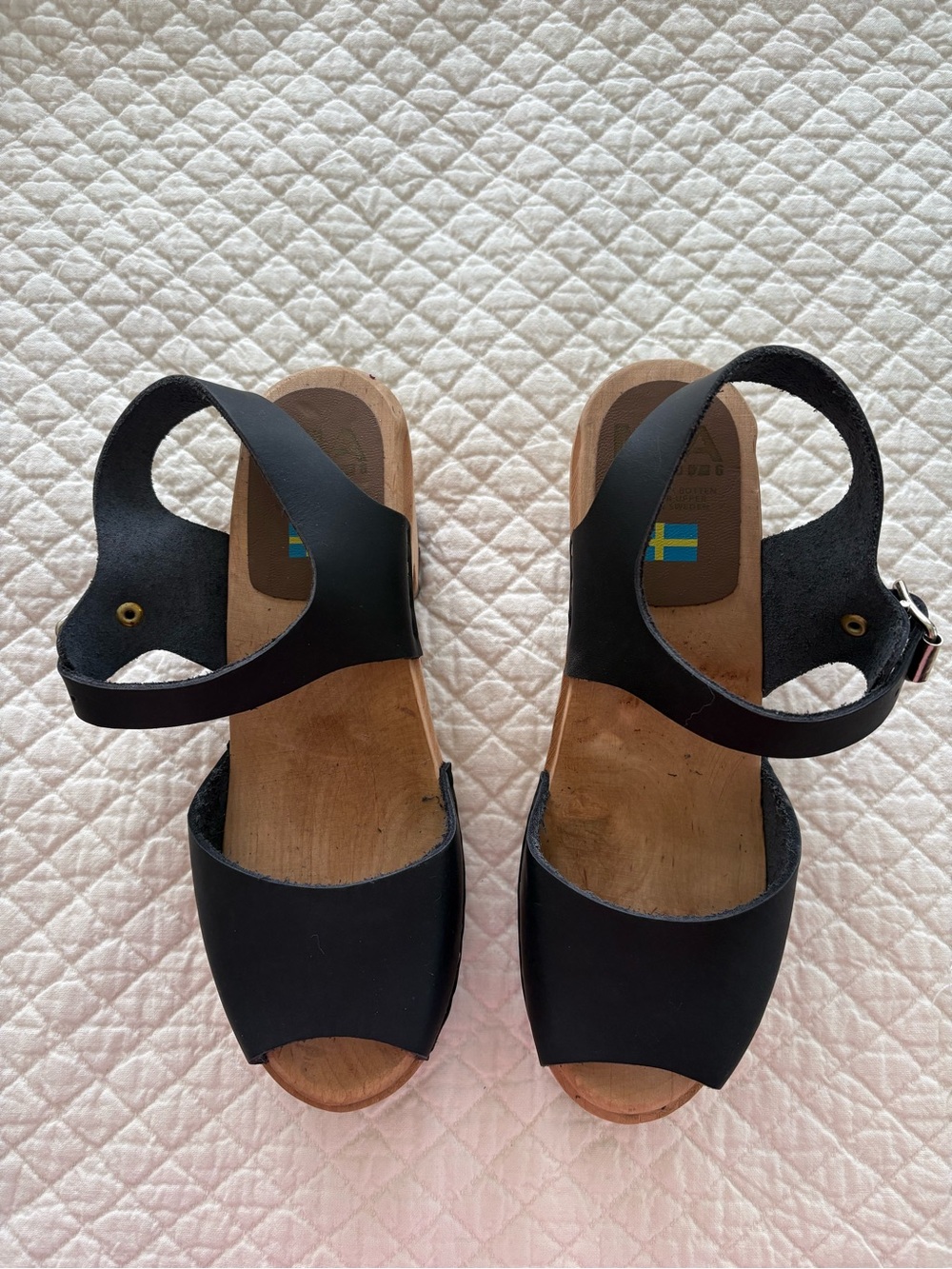 MIA Sweden Black Leather Clogs Wooden Shoes US 8.5 EU 39